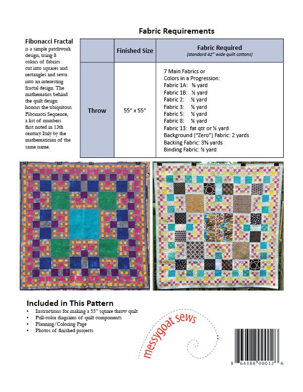 Fibonacci Fractal Quilt Pattern (PDF Download)